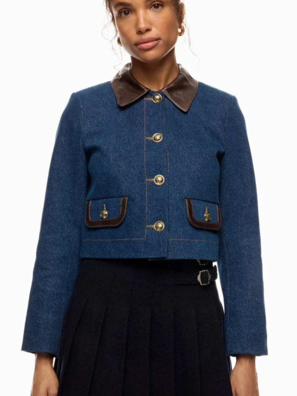 Sandro Denim Jacket With Leather Collar size 38 / US 406